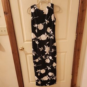 Maggy London Black & White Floral Tie Bow Back Y2K Sleeveless 100% Midi Dress 8